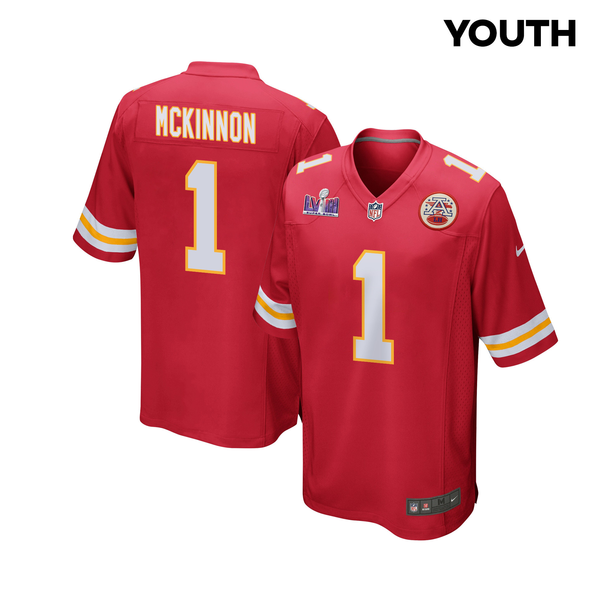 Jerick McKinnon 1 Kansas City Chiefs Super Bowl LVIII Patch Game YOUTH Jersey - Red - JSDV335