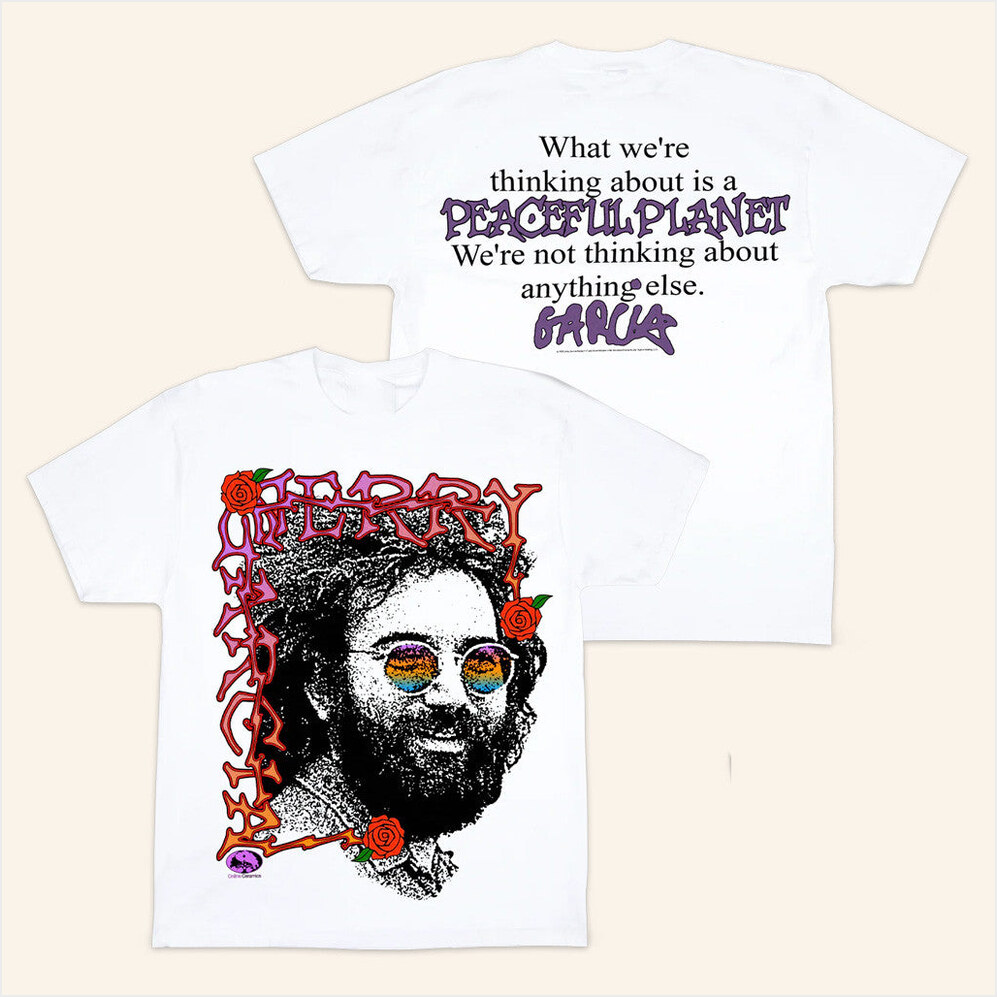 Jerry Garcia Peaceful Planet White T-Shirt Online Ceramics Merch Birthday Gifts For Dad