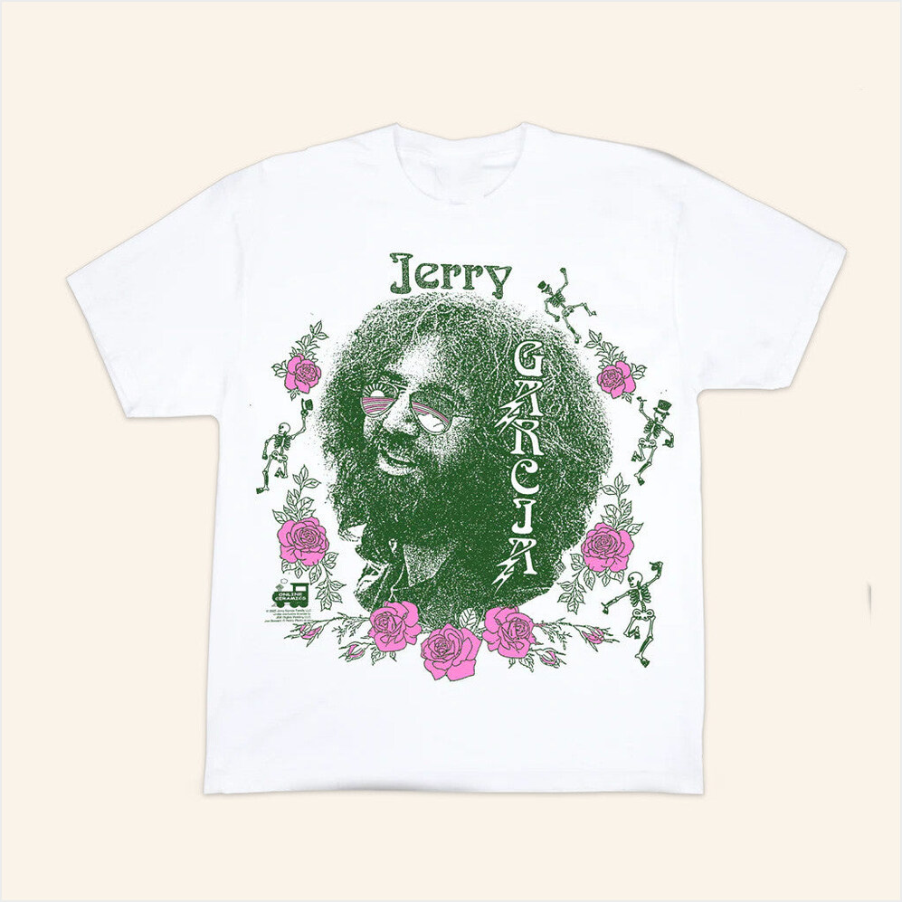 Jerry Garcia Rosebud White T-Shirt Online Ceramics Merch Birthday Gifts For Friends