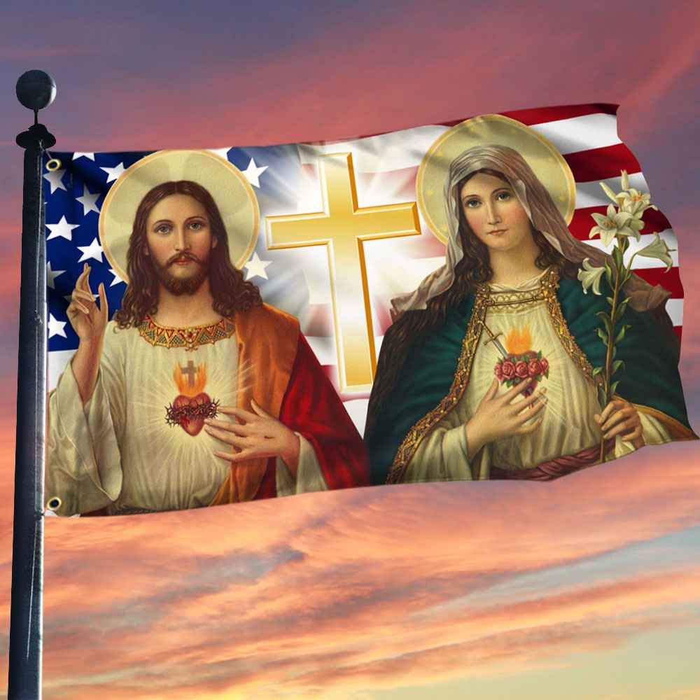 Jesus And Mary Flag Two Loving Hearts Christian Flag Indoor Outdoor