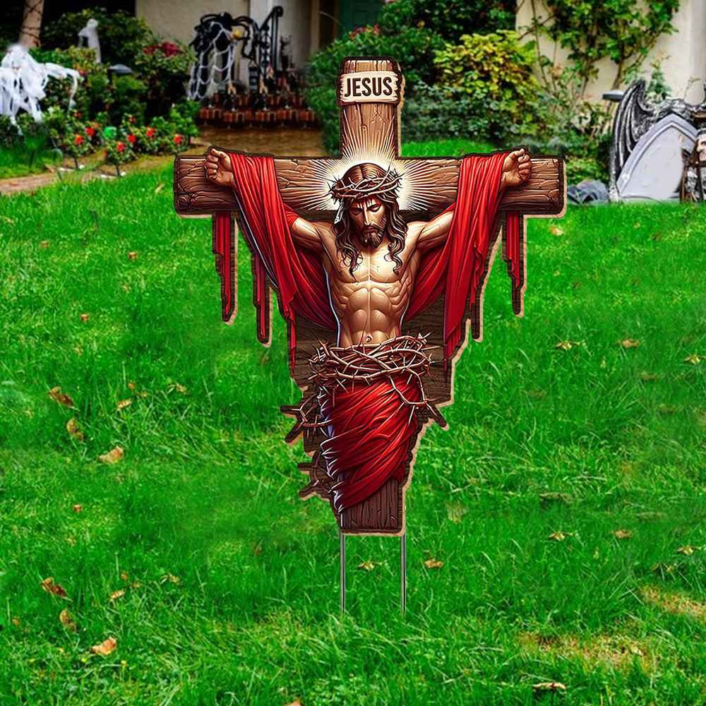 Jesus On The Cross Yard Sign Christian Lawn Sign Decor Gifts For Jesus Lovers