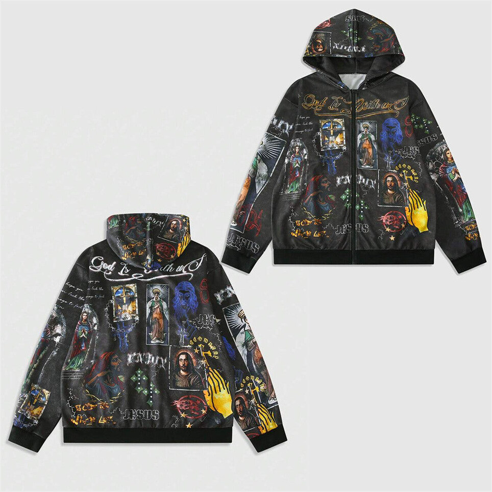 Jesus Zip Hoodie God Is With Us Hoodie Father's Day Birthday Gifts For Christian BFF Gifts Ideas
