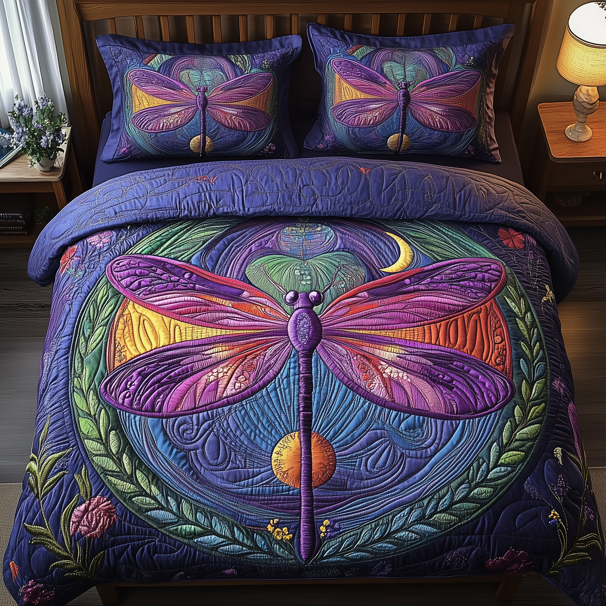Jewel Of The Sky Quilted Bedding Set Dragonfly Duvet Cover Cool Gifts For Her