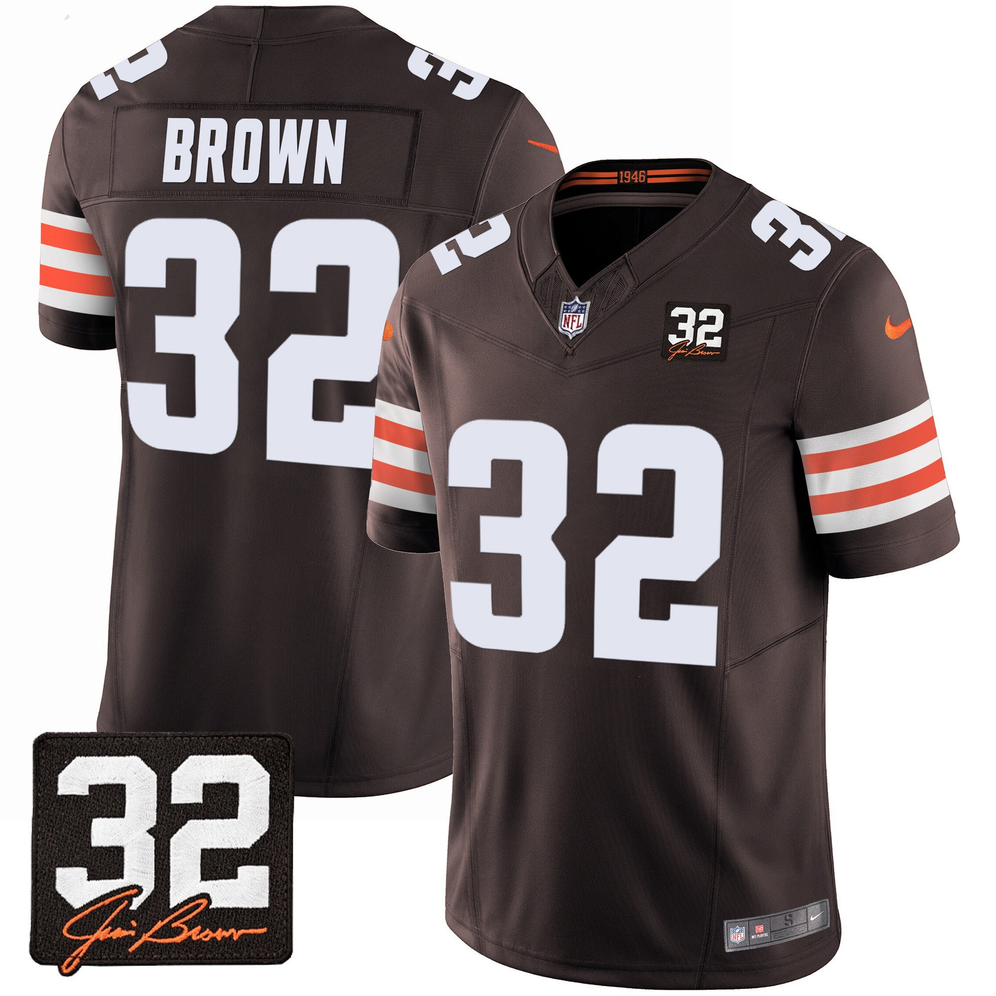 Jim Brown 32 Cleveland Browns Jim Brown Memorial Patch Game Men Jersey - Brown - JSDV605