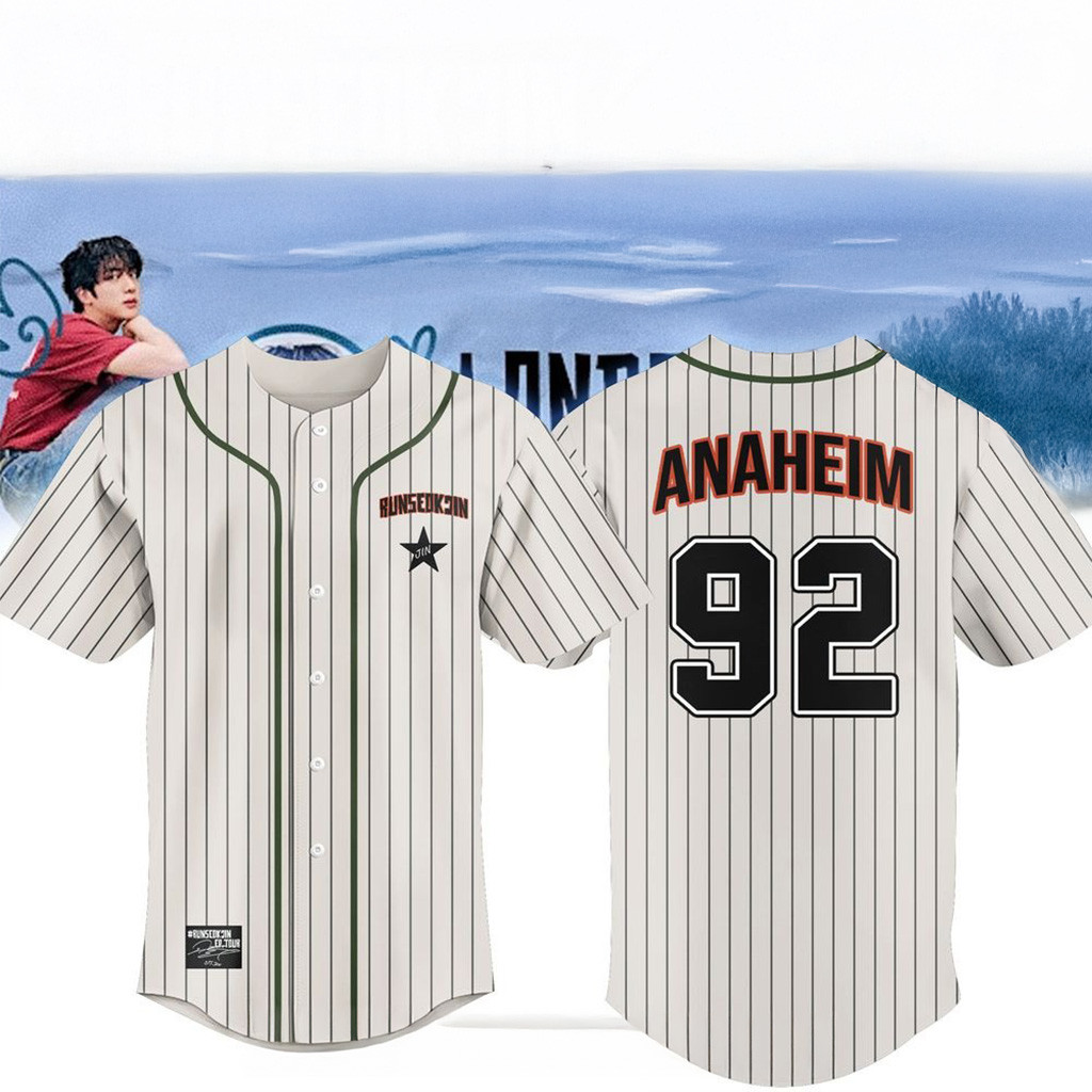 Jin BTS RUN SEOKJIN EP Tour x Anaheim 2025 Baseball Jersey BTS Merch Gift Ideas For Fans