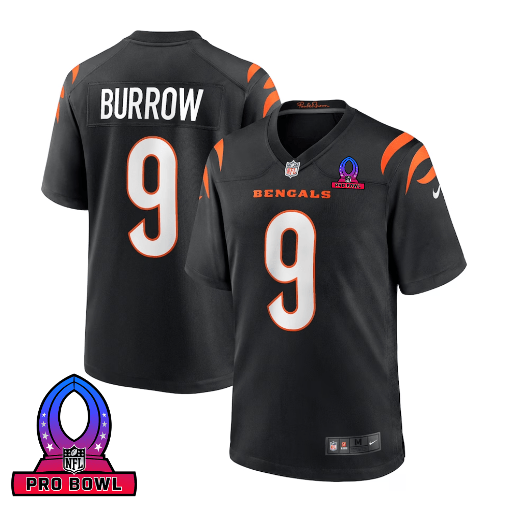 Joe Burrow 9 Cincinnati Bengals 2025 Pro Bowl Patch Game Men Jersey - Black - JS235