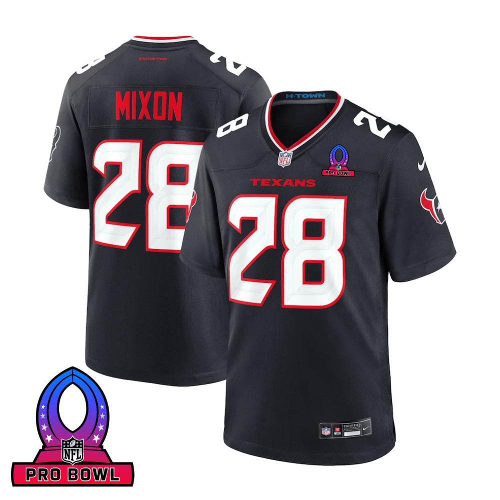 Joe Mixon 28 Houston Texans 2025 Pro Bowl Patch Game Men Jersey - Navy - JS420