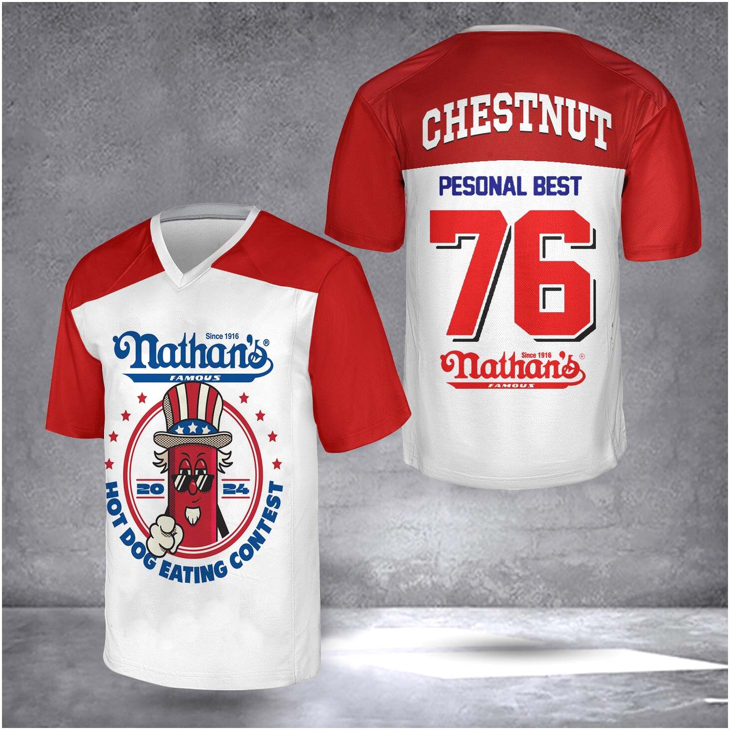 Joey Chestnut Jersey Hot Dog Eating Contest 2024 Eater Winner Chestnut Jersey Personal Best 76