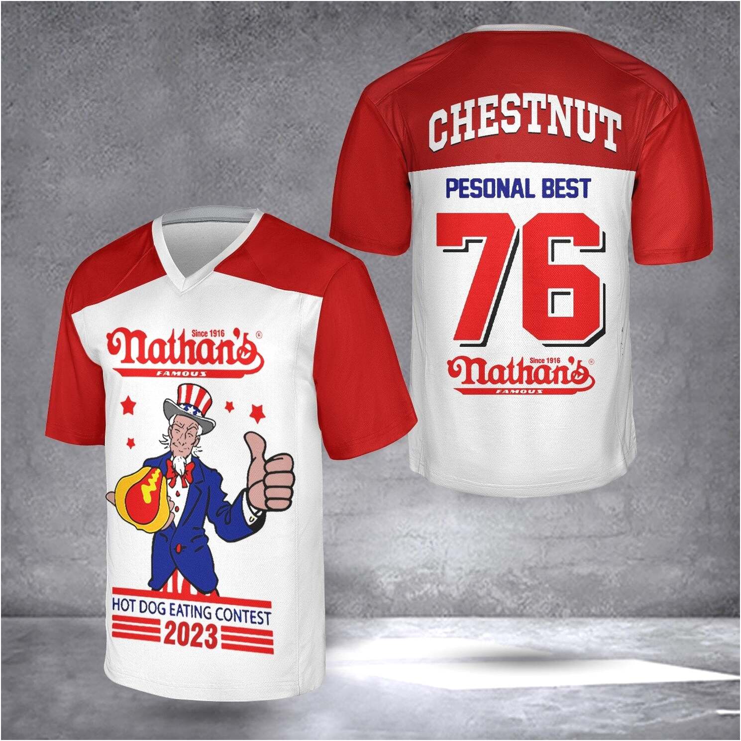 Joey Chestnut Jersey Personal Best 76 Hotdogs Eating Contest 2023 Eater Winner Clothing