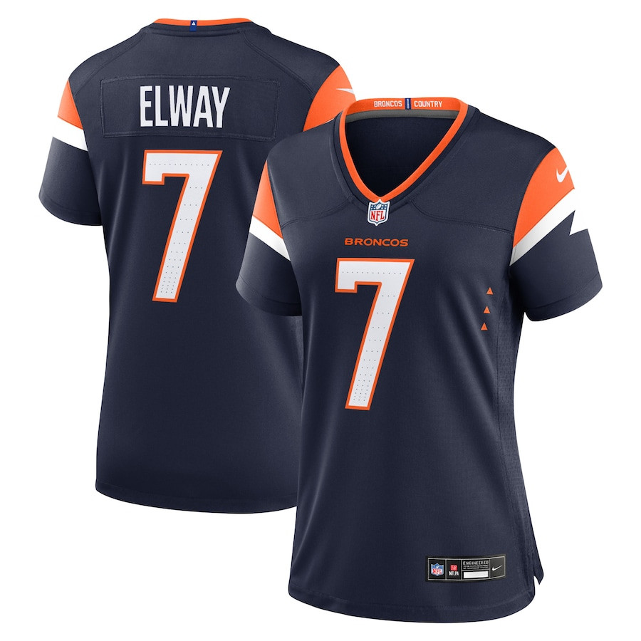 John Elway 7 Denver Broncos Retired Women Alternate Game Jersey - Navy - JSDV679