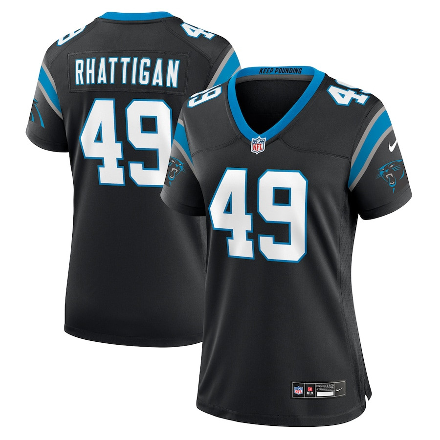 Jon Rhattigan 49 Carolina Panthers Women's Game Jersey - Black - JS240