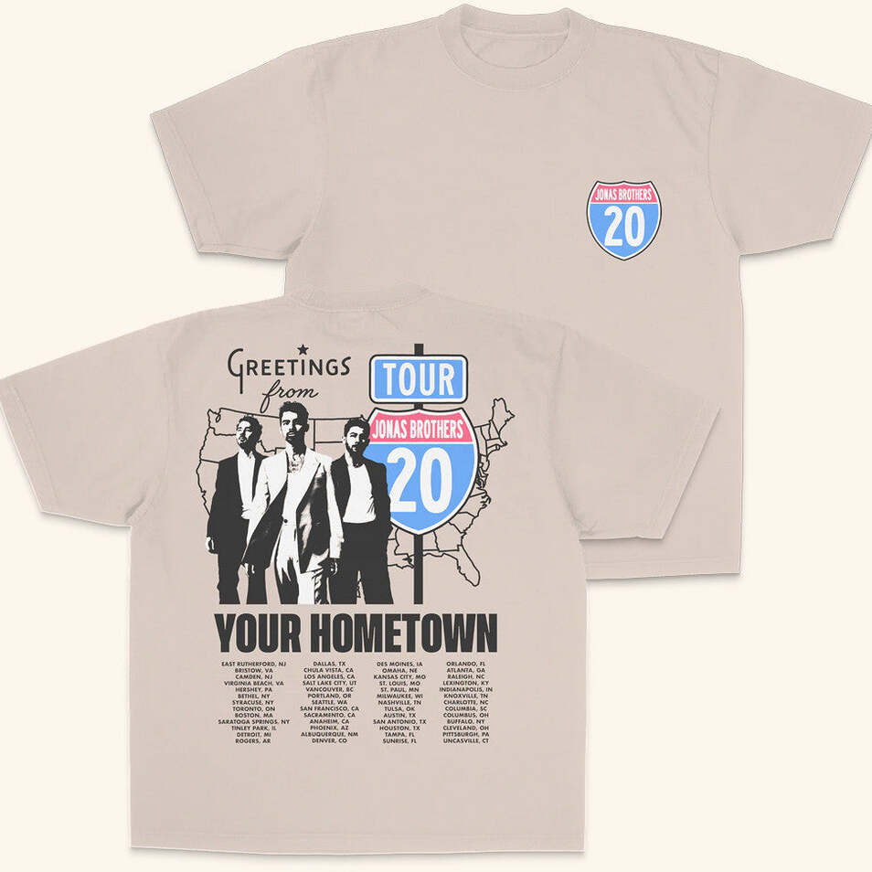 Jonas Brothers Merch Greeting's From Your Hometown Route 20 Tour T-Shirt Him Gifts