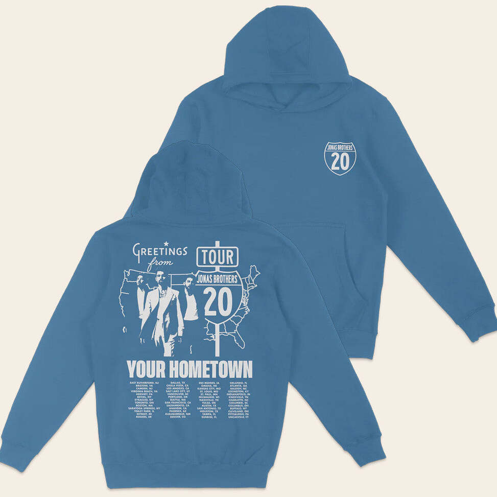 Jonas Brothers Merch Greetings From Your Hometown Tour Blue Hoodie Him Gifts Gifts For Fans