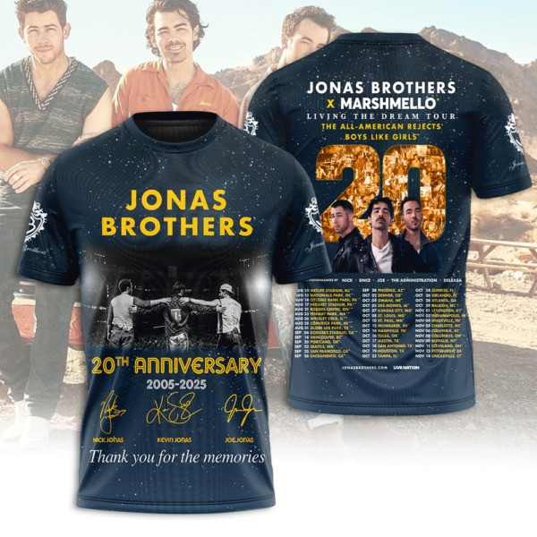 Jonas Brothers Tour 2025 20th Anniversary Shirt for Fans