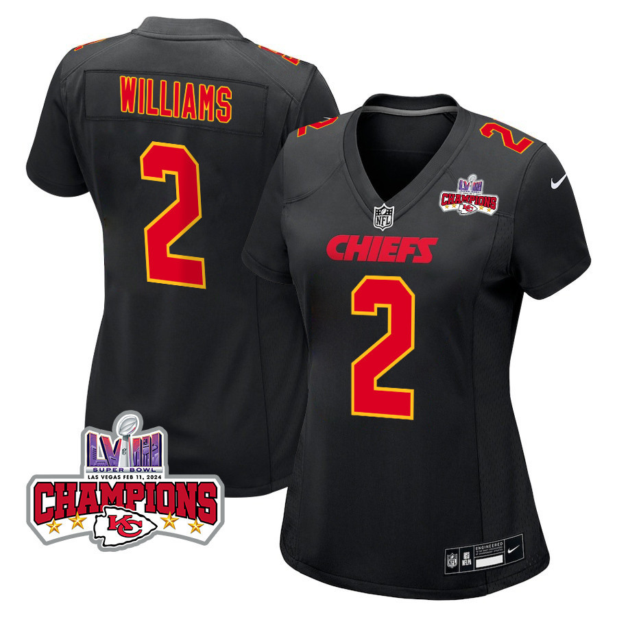 Joshua Williams 2 Kansas City Chiefs Super Bowl LVIII Champions 4 Stars Patch Fashion Game Women Jersey - Carbon Black - JSDV663