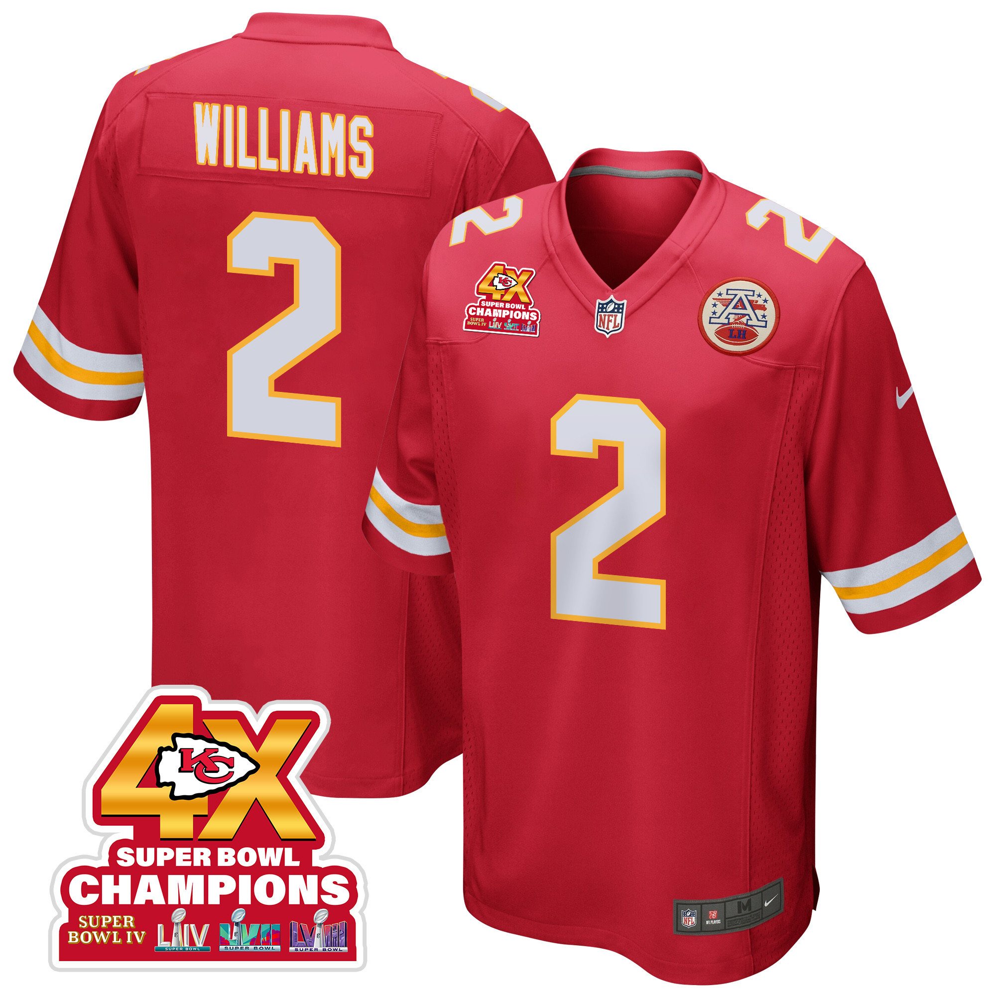 Joshua Williams 2 Kansas City Chiefs Super Bowl LVIII Champions 4X Game Men Jersey - Red - JSDV357