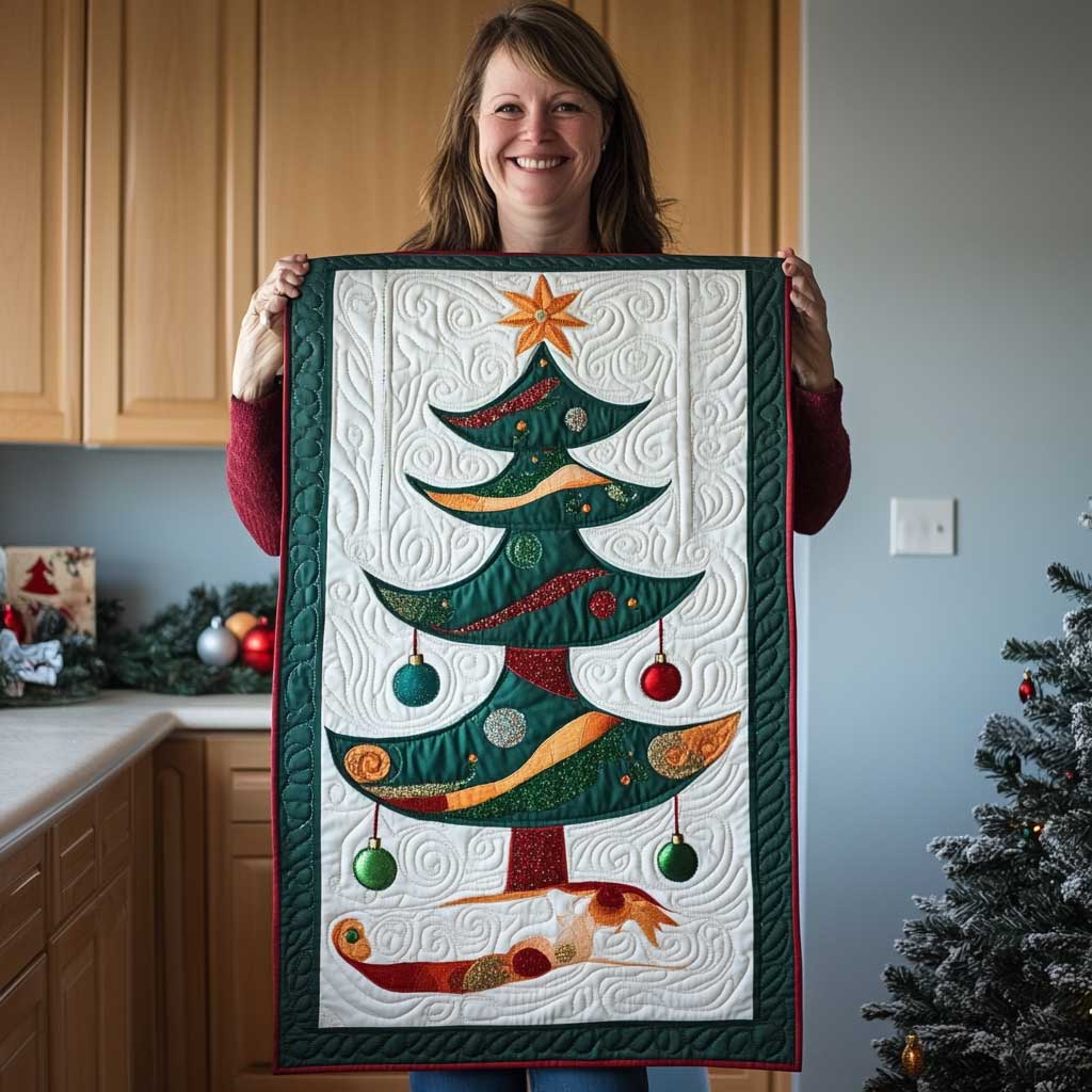 Joyful Christmas Tree Quilted Table Runner Holiday Christmas Indoor Decorations Great Gifts For Women