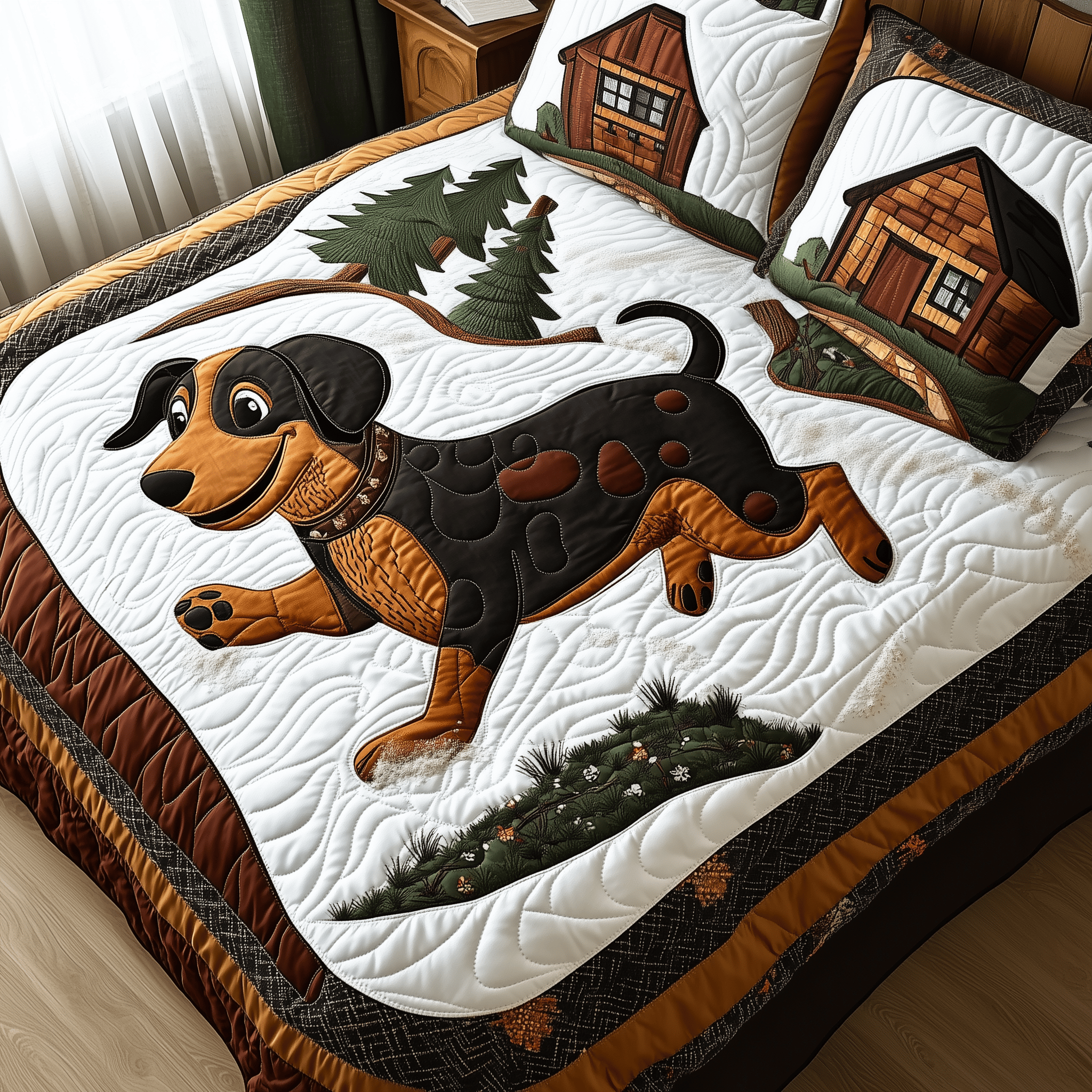 Joyful Dachshund Quilted Bedding Set Best Valentines Day Dachshund Owner Gifts