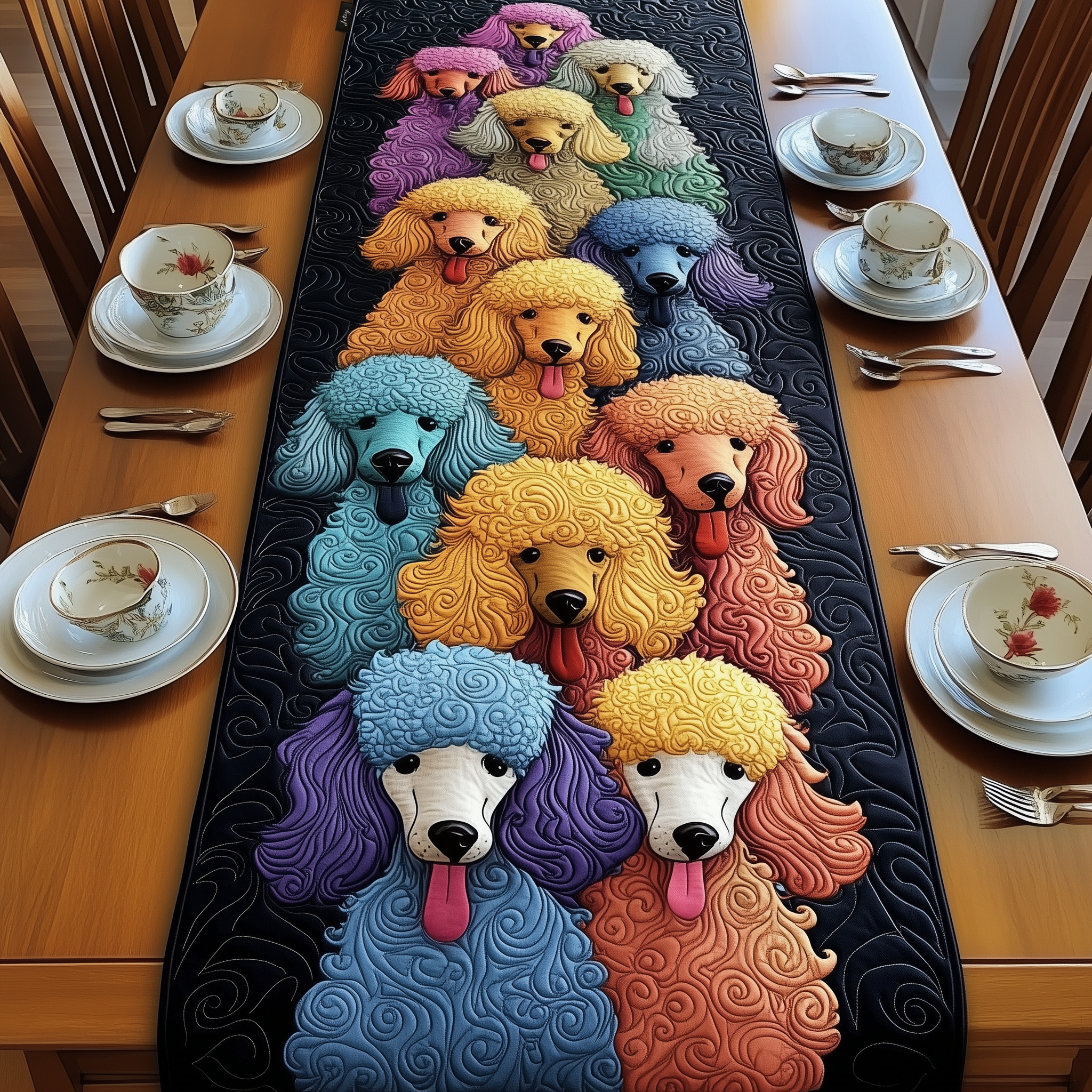Joyful Poodle Quilted Table Runner Gifts For Gummy Bear Lovers