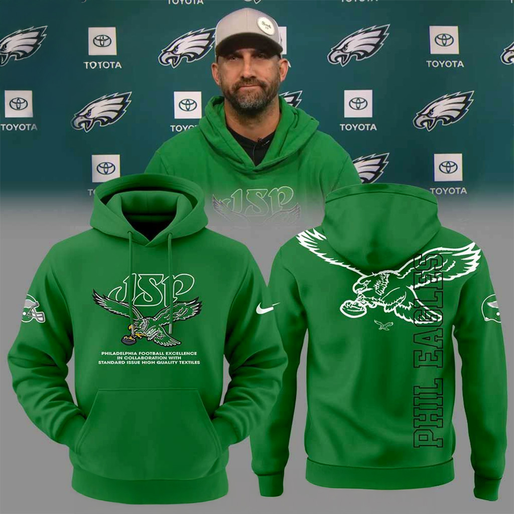 JSP X Philadelphia Eagles Kelly Green Throwback Hoodie Philadelphia Eagles Merch Fan Gifts