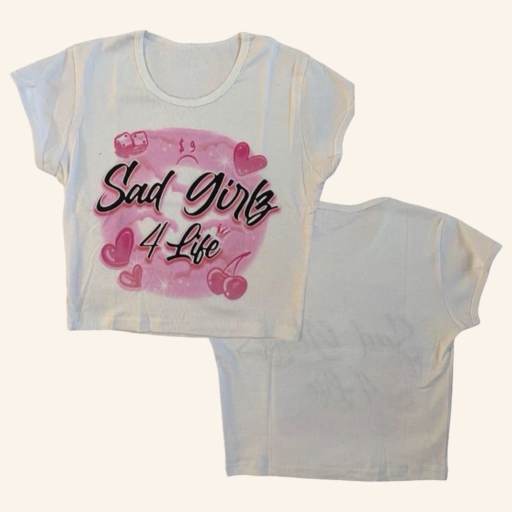 Junior H S Sad Girlz 4 Life Tour Merch White Pink Cropped T-Shirt Gifts For Wife
