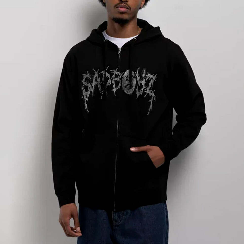 Junior H Sad Boyz Merch Sad Boyz Rhinestone Logo Black Zip Hoodie Present For Him Gifts For BFF
