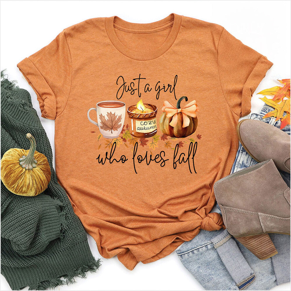 Just A Girl Who Loves Fall T-Shirt Hello Pumpkin Shirt Birthday Gifts For Besties