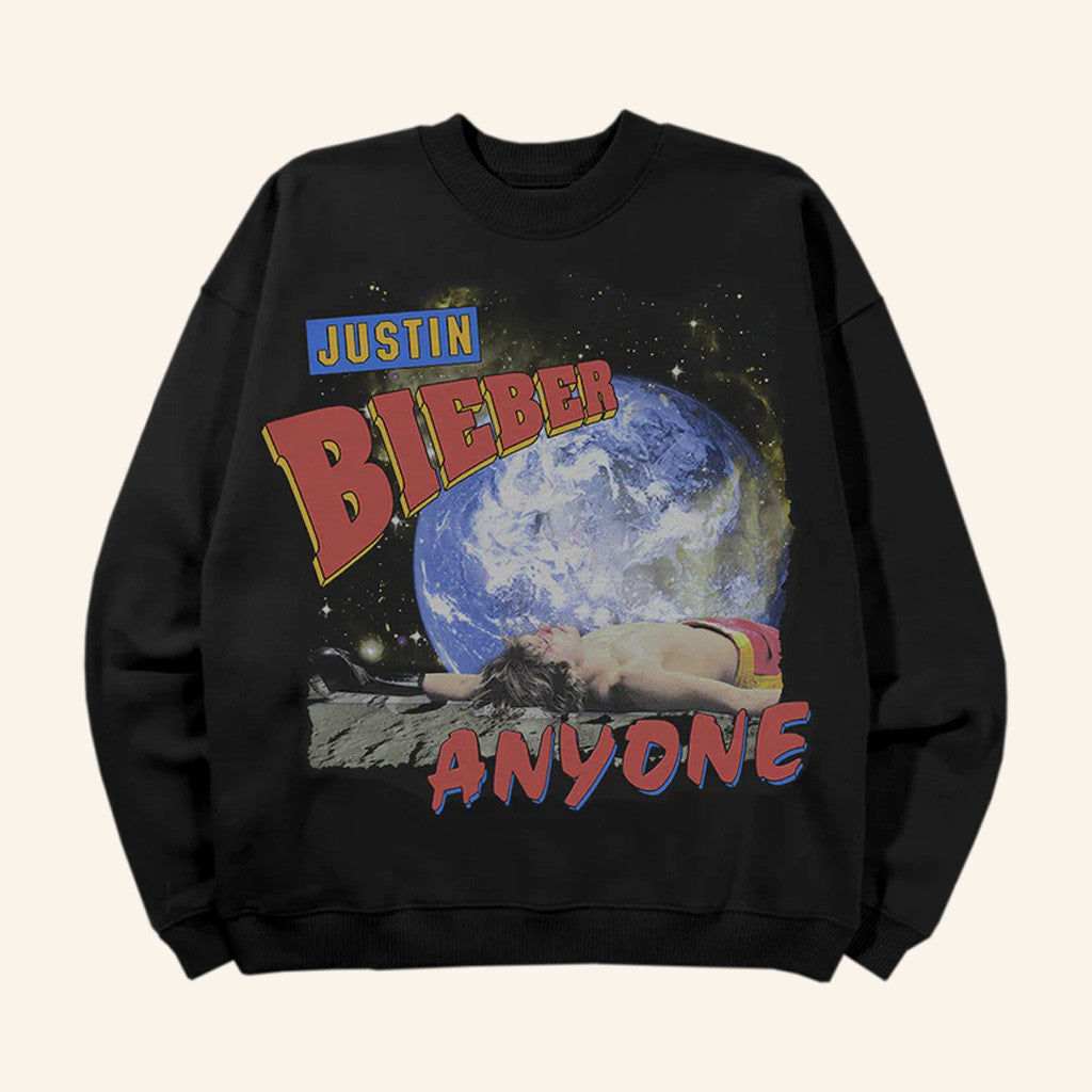 Justin Bieber Merch Anyone Space Crewneck Sweatshirt Birthday Presents For Him