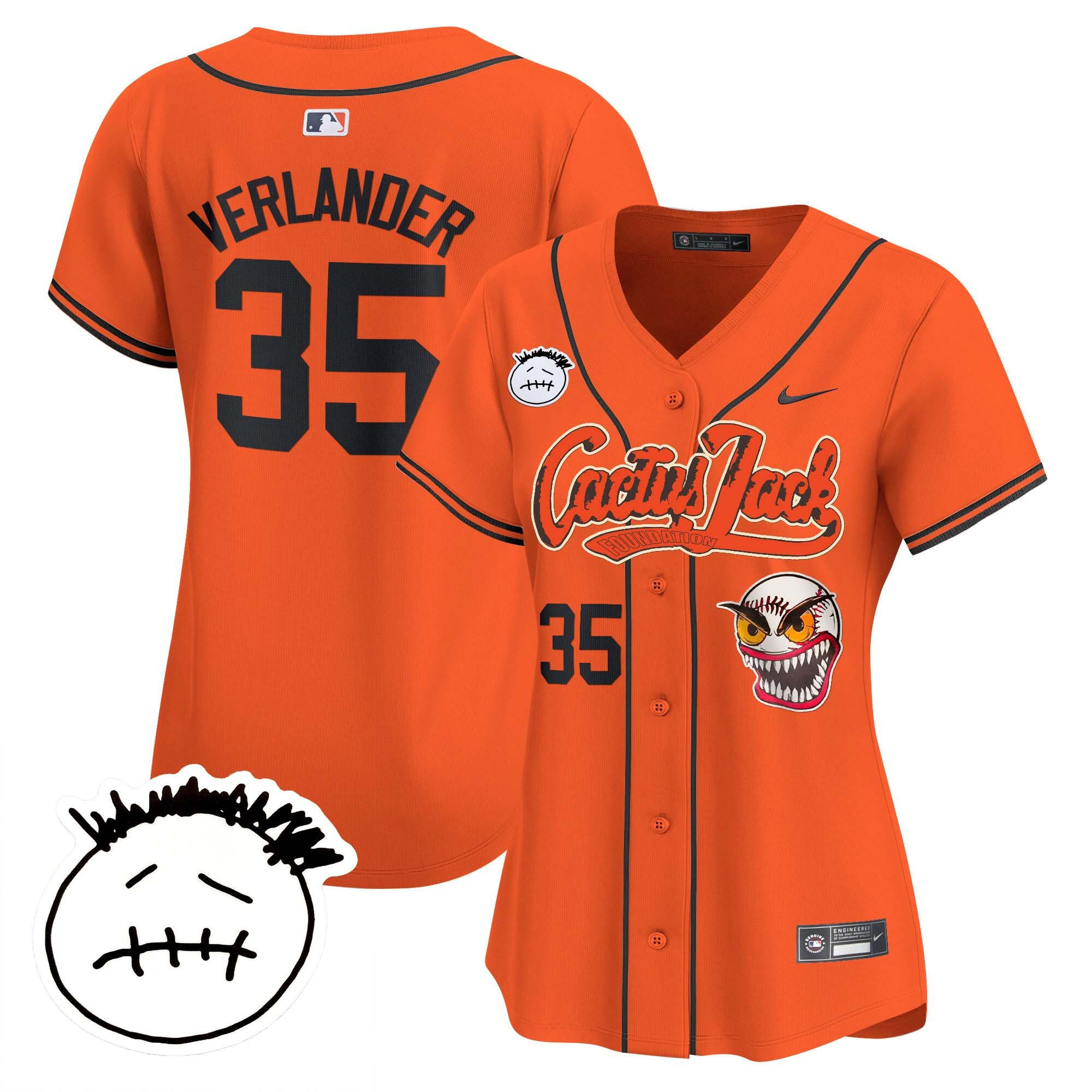 Justin Verlander 35 Houston Astros Cactus Jack Patch V3 Women Jersey - Orange - JS296