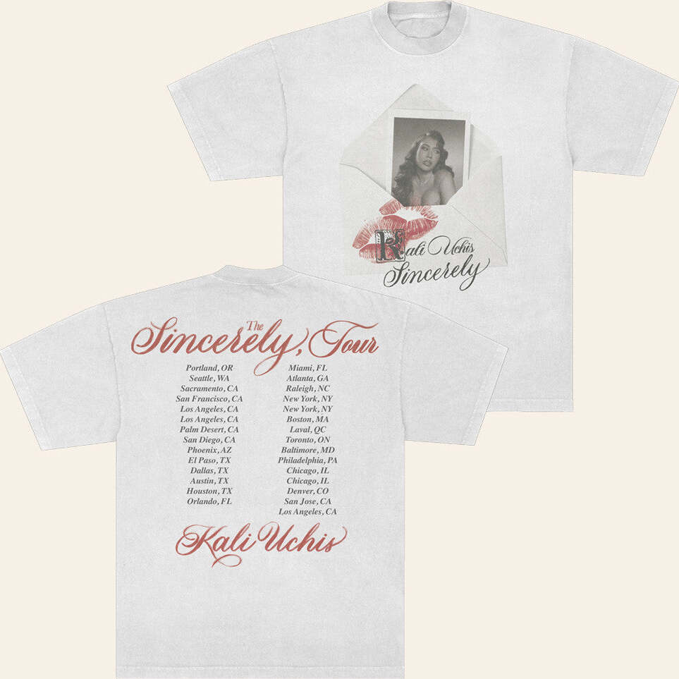 Kali Uchis Merch Sincerely Tour Envelope White Tee T-Shirt Gifts For Her Gifts For Fans