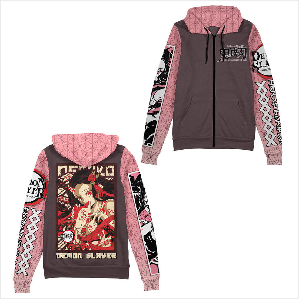 Kamado Nezuko Demon Slayer Streetwear Zip Hoodie Demon Slayer Merch Best Friend Birthday Gifts