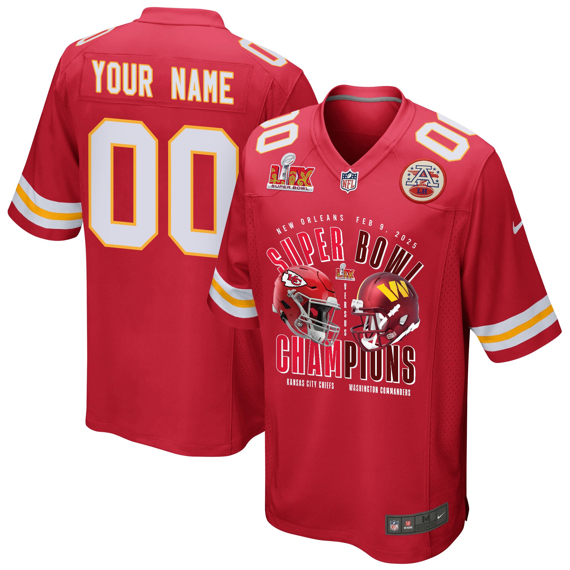 Kansas City Chiefs Vs. Washington Commanders Super Bowl LIX Game Men Custom Jersey - Red - JS682