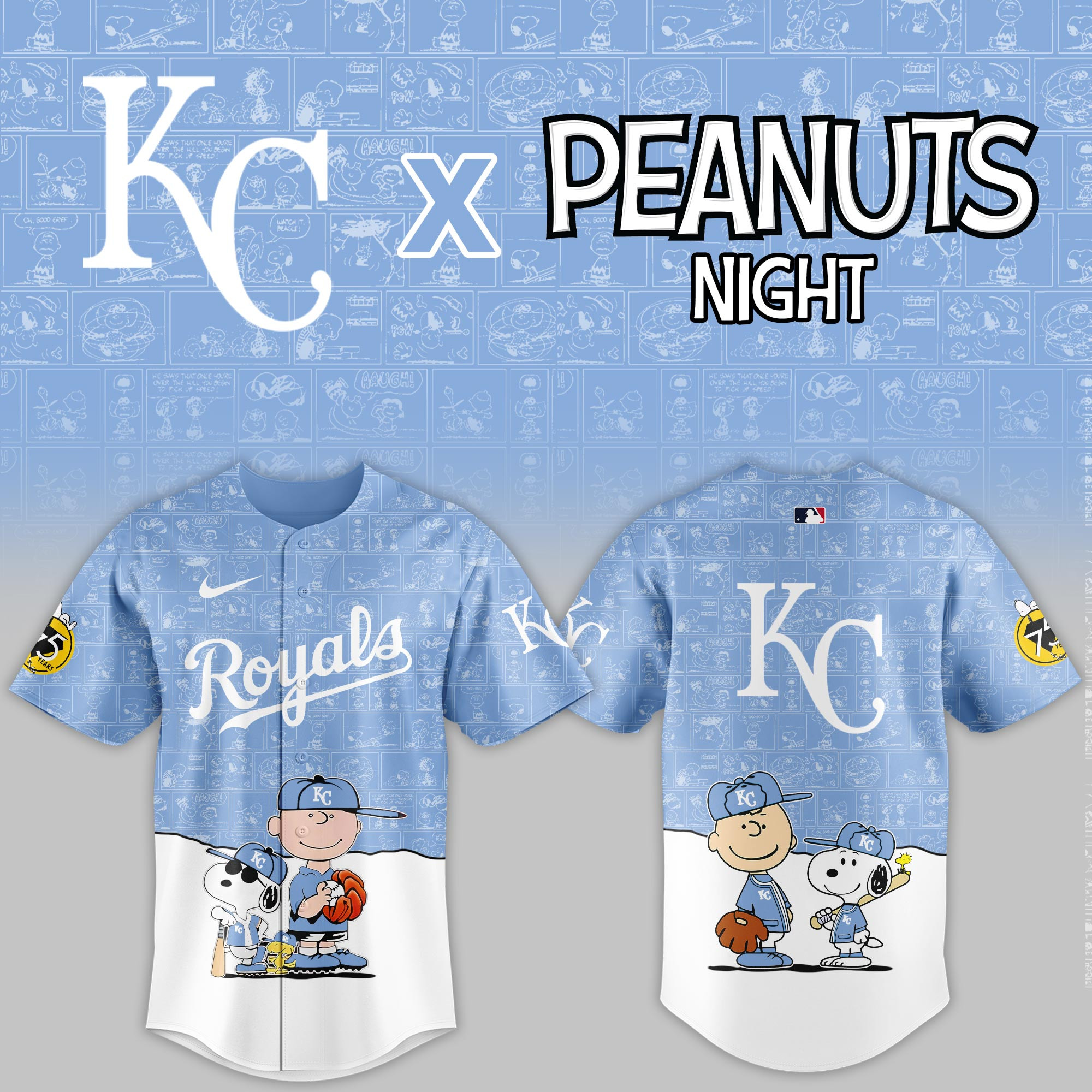 Kansas City Royals Mlb X Peanuts Night Baseball Jersey For Fan
