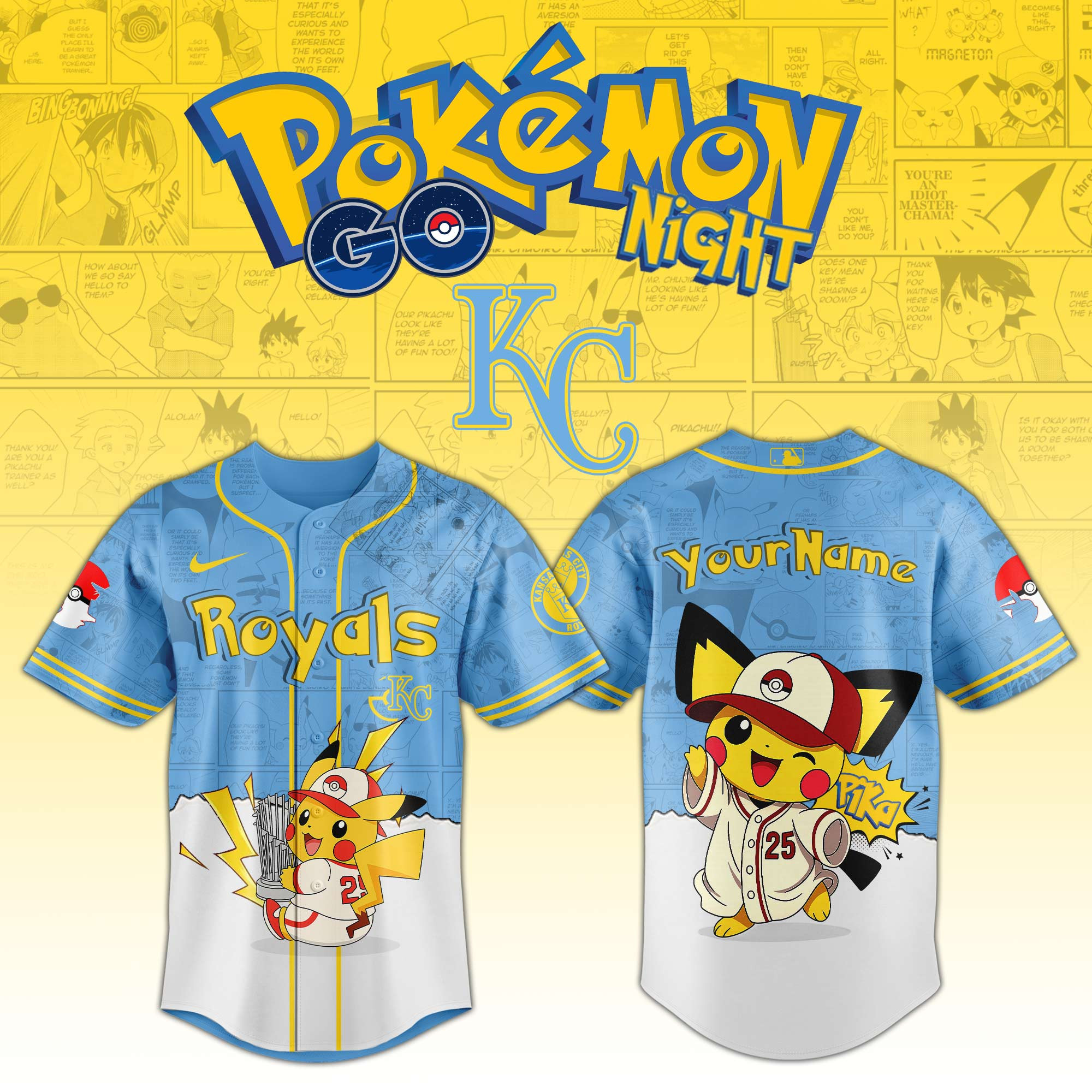 Kansas City Royals Mlb X Pokemon Go Night Personalized Baseball Jersey For Fans