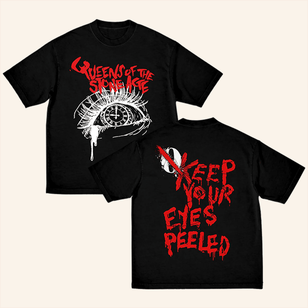 Keep Your Eyes Peeled Black T-Shirt Queens Of The Stone Age Merch Dudes Birthday Gifts