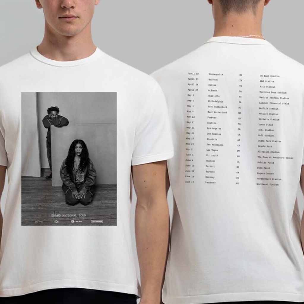 Kendrick Lamar x SZA Grand National Tour 2025 With Tour Date List T-Shirt SZA Merch Gifts For Fans
