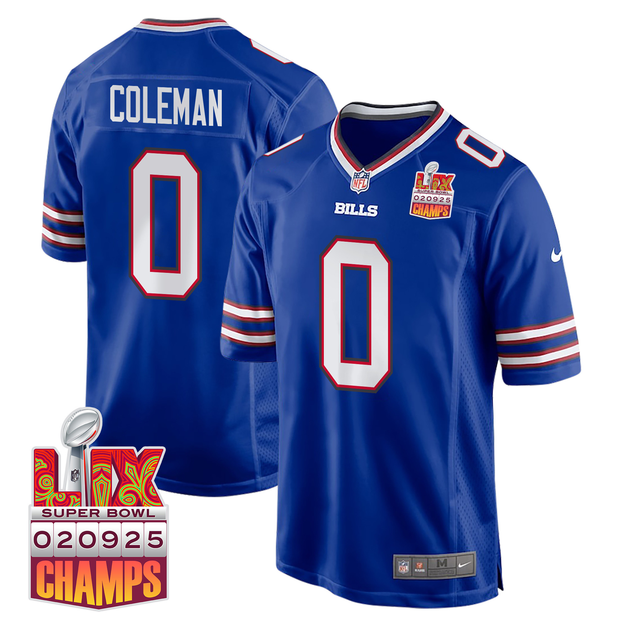 Keon Coleman 0 Buffalo Bills Super Bowl LIX Champions Patch Game Men Jersey - Royal - JS349