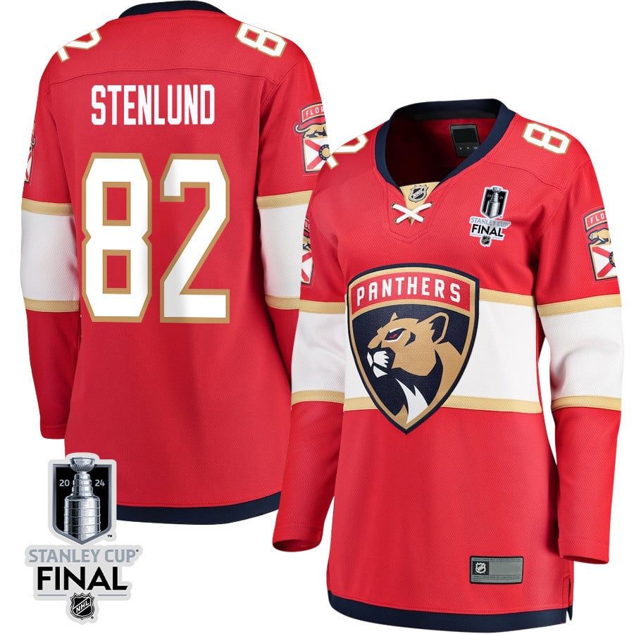 Kevin Stenlund 82 Florida Panthers 2024 STANLEY CUP Final Women's Home Breakaway Jersey - Red - JS625