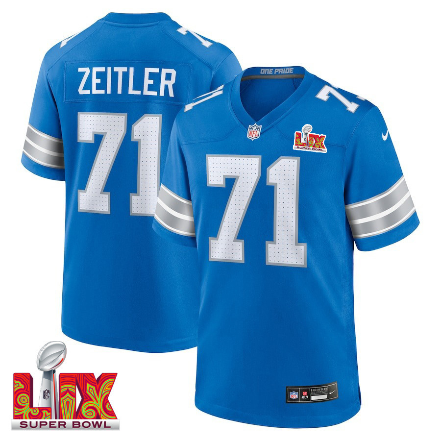 Kevin Zeitler #71 Detroit Lions Super Bowl LIX Jersey - Men's - Blue - JS882