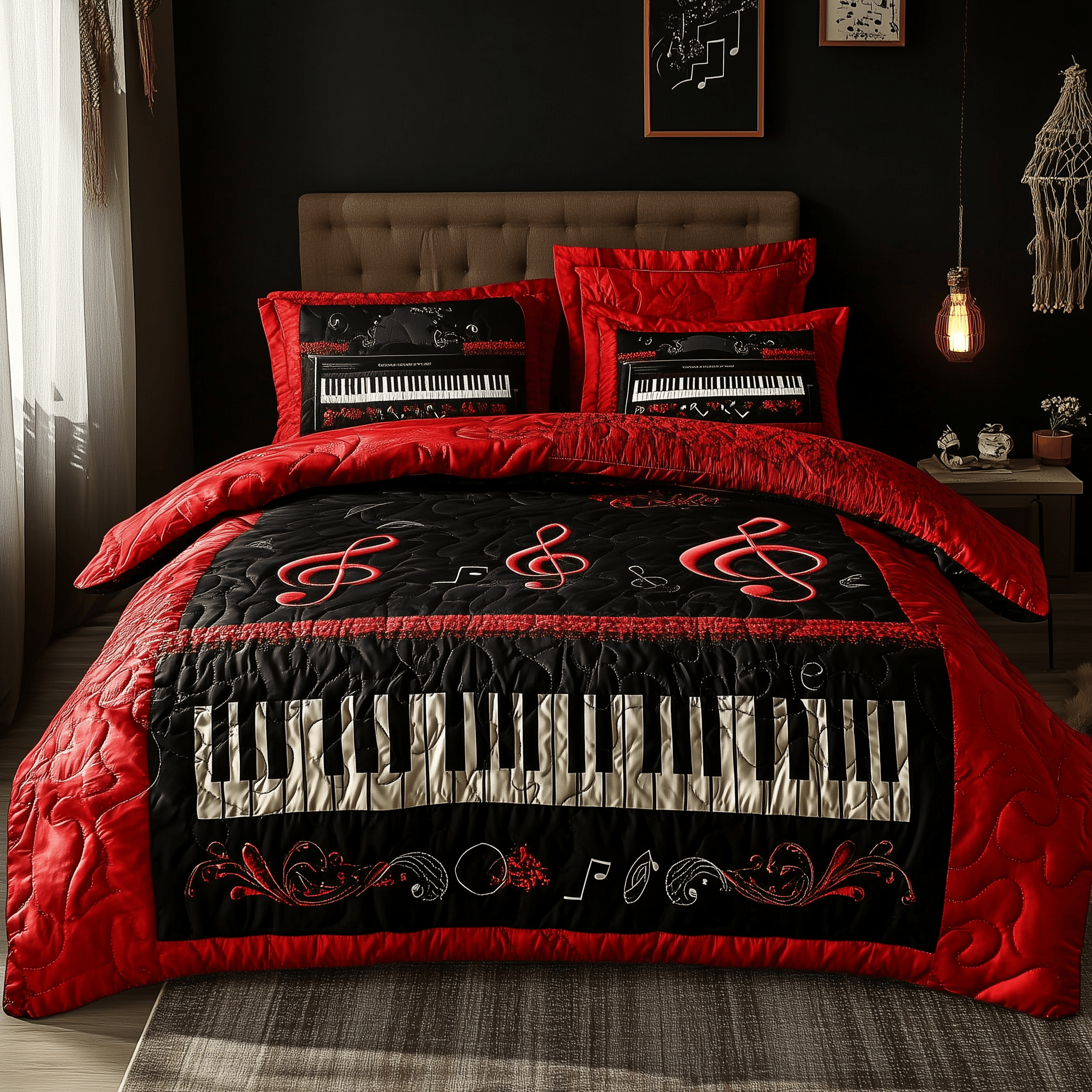 Keyboard Quilted Bedding Set Best Duvet Cover Bedspread Set Best Mothers Day Gifts