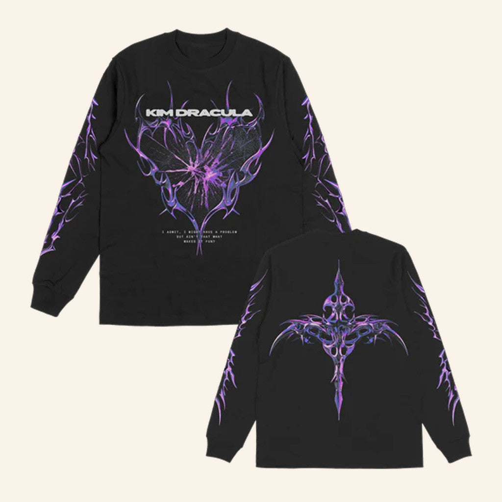 Kim Dracula Merch Purple Heart Black Long Sleeve Present For Husband