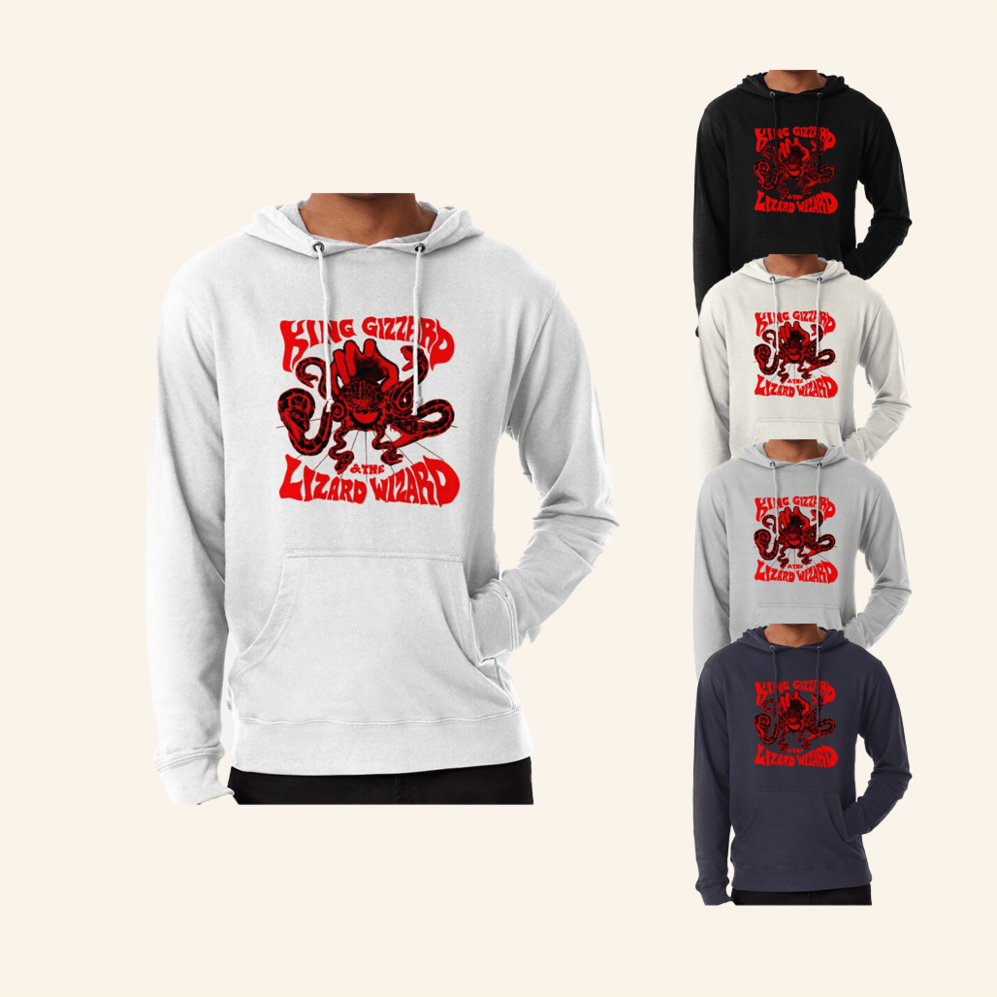 King Gizzard Red Hoodie King Gizzard Merch Gift Ideas For Fans BFF Birthday Gifts