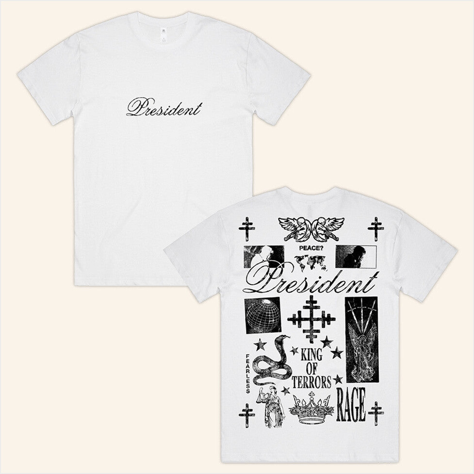 King Of Terrors Script White T-Shirt Presidentband Merch Birthday Gifts For Besties