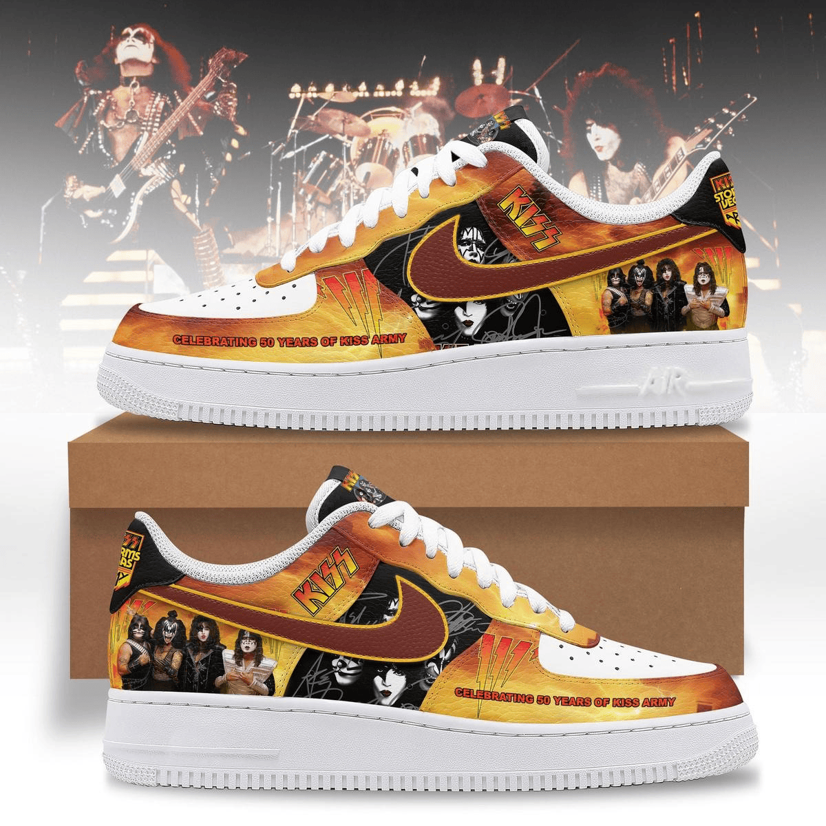 Kiss Celebrating 50 Years Of Kiss Army Air Force 1 Shoes Fan Merch Gifts For Him