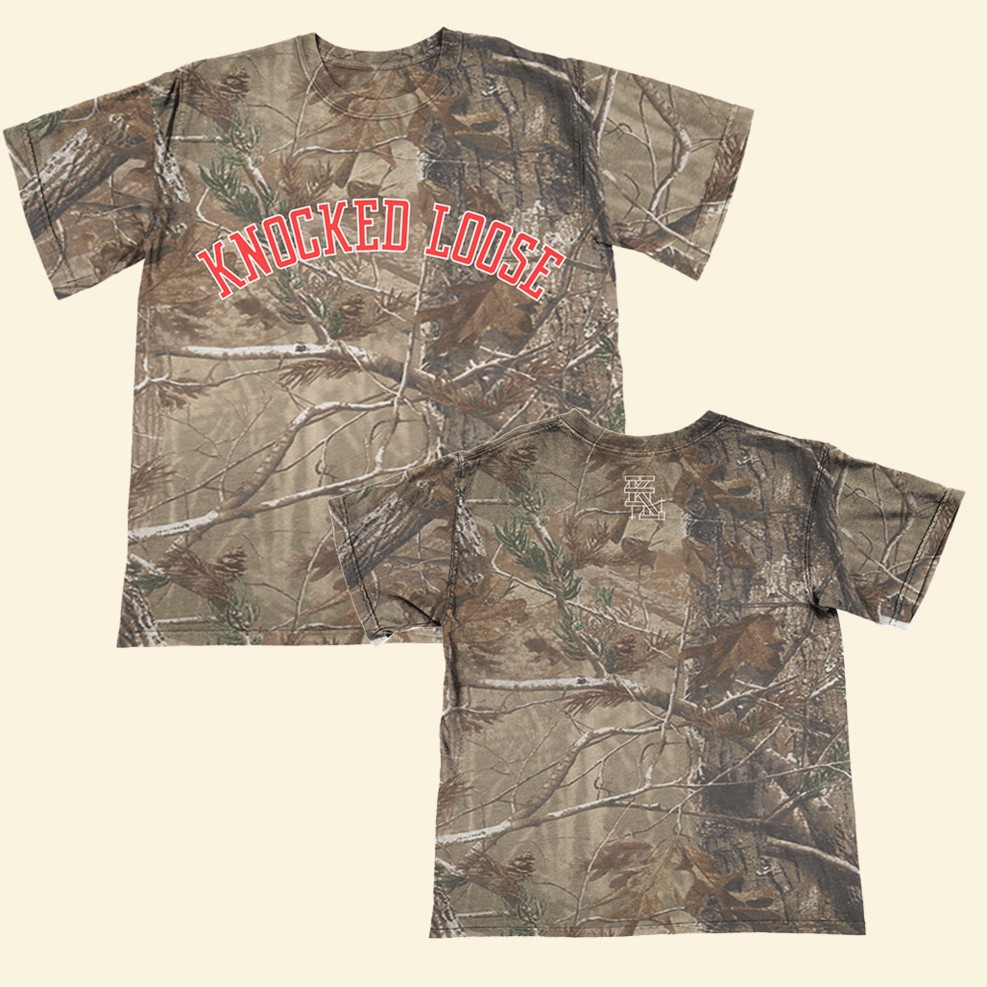 Knocked Loose Varsity Arch Real Tree Camo T-Shirt Knocked Loose Merch Gifts For Father's Day