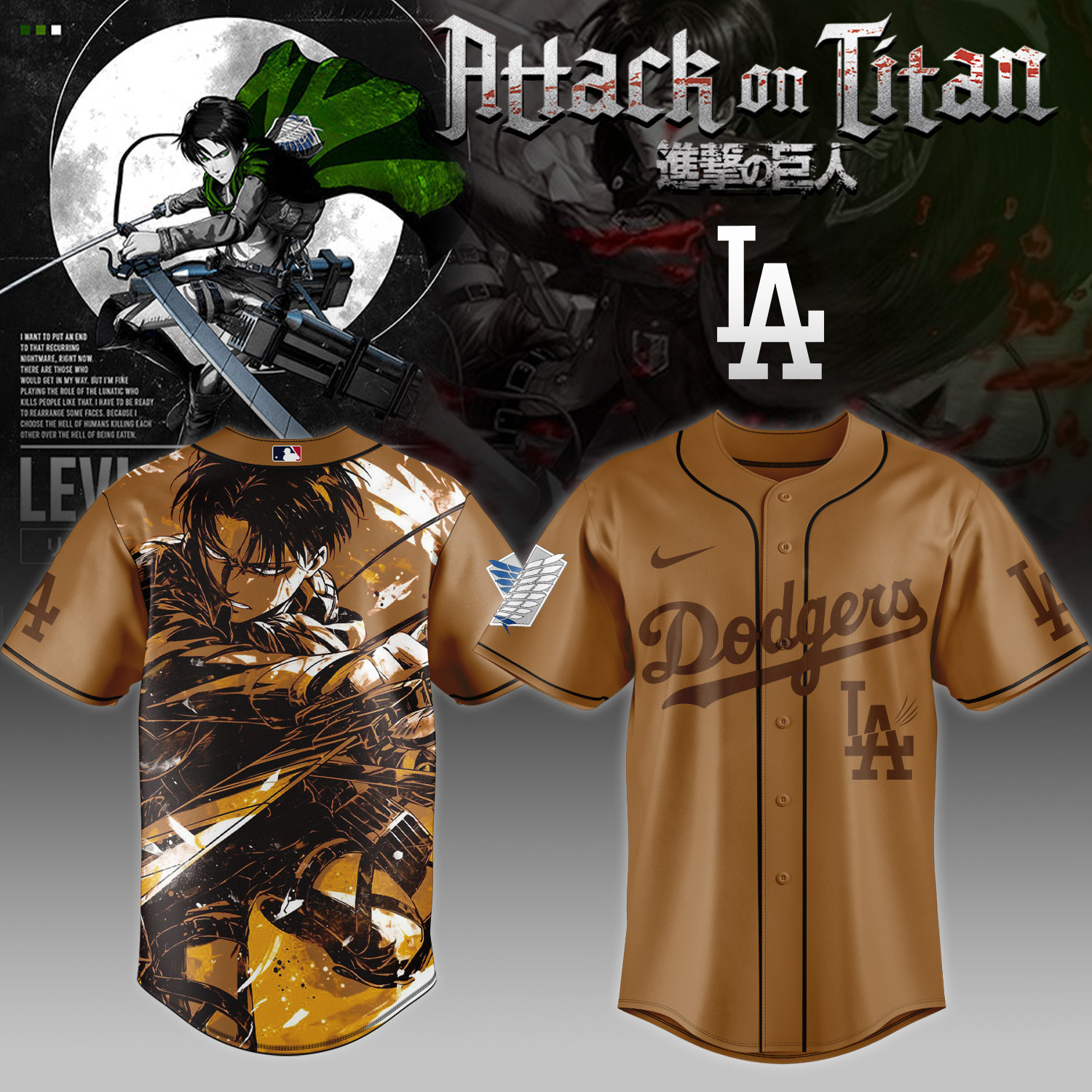 La Dodgers Attack On Titan Levi Ackerman Jersey Gift For Levi Fans
