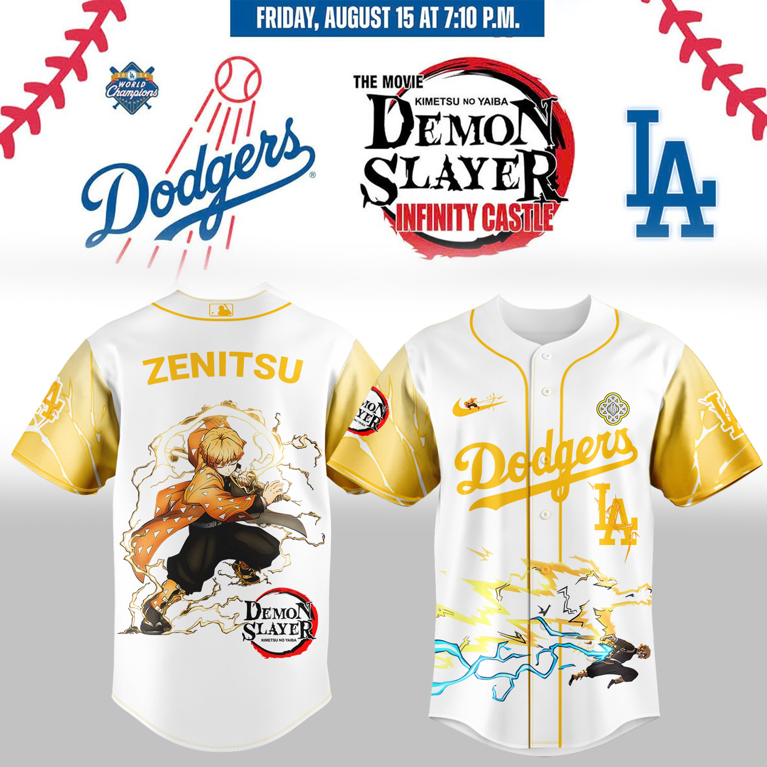 LA Dodgers Demon Slayer Agatsuma Zenitsu Jersey 2025 Gifts For Baseball Fans
