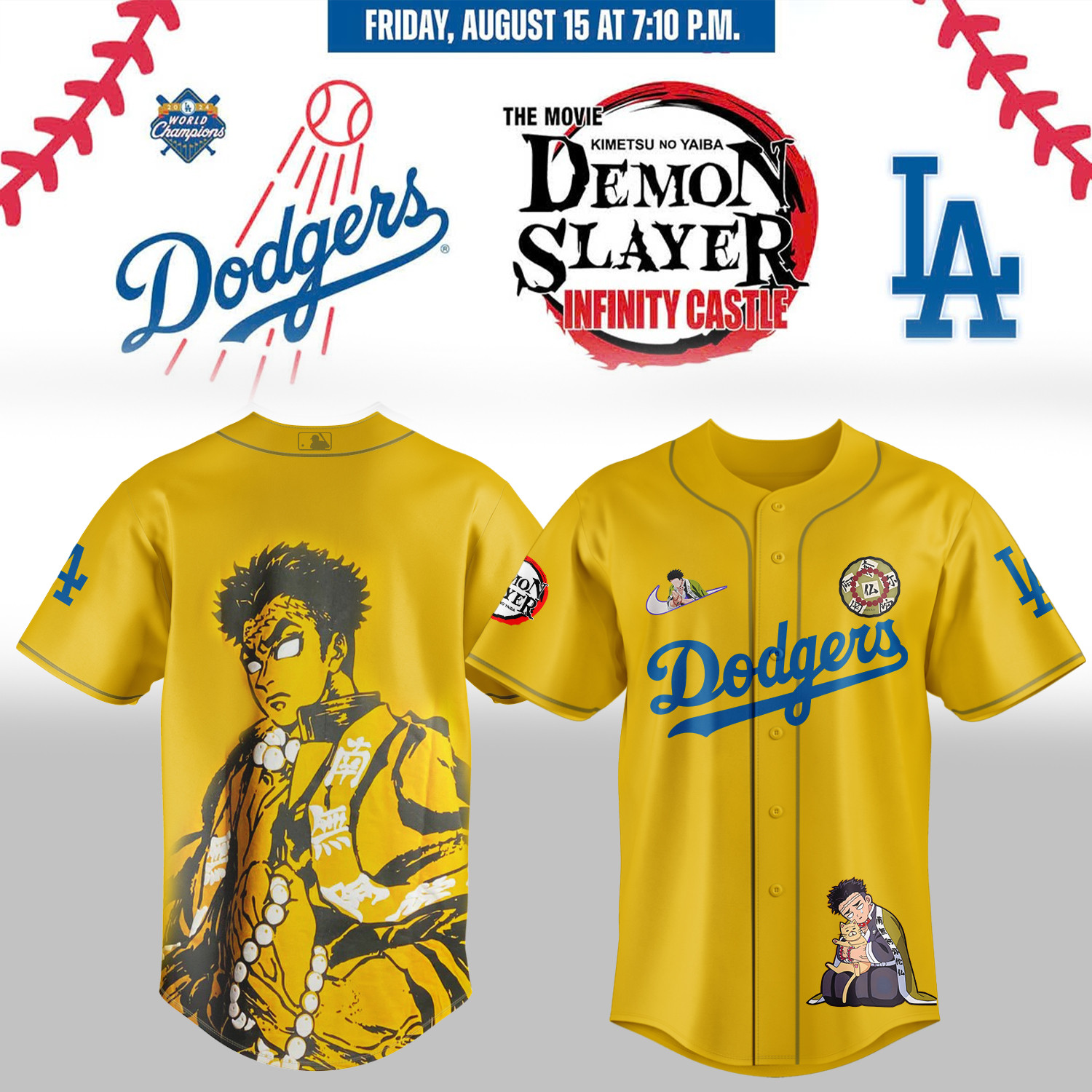La Dodgers Demon Slayer Gyomei Himejima Jersey 2025 Cool Baseball Gifts
