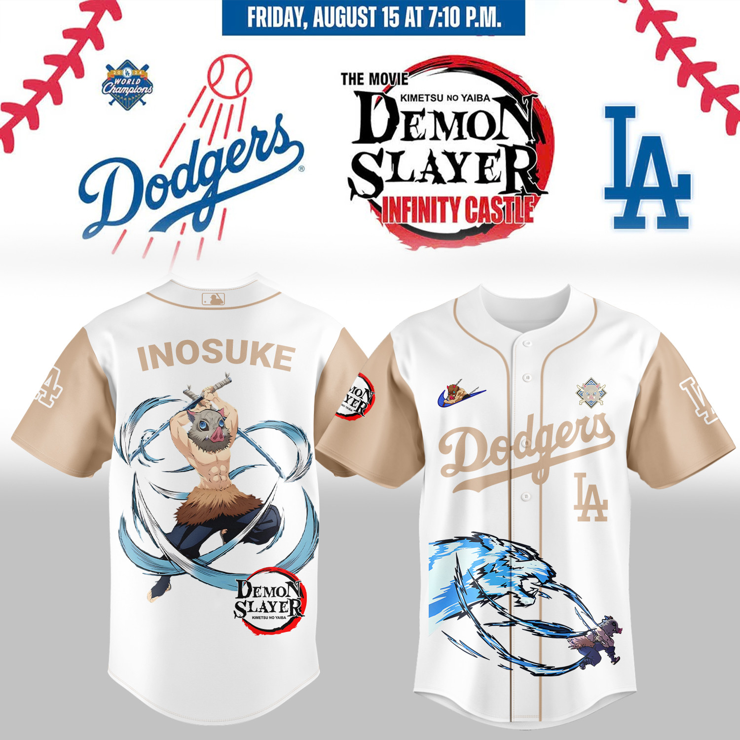 La Dodgers Demon Slayer Hashibira Inosuke Jersey 2025 Best Gifts For Baseball Lovers
