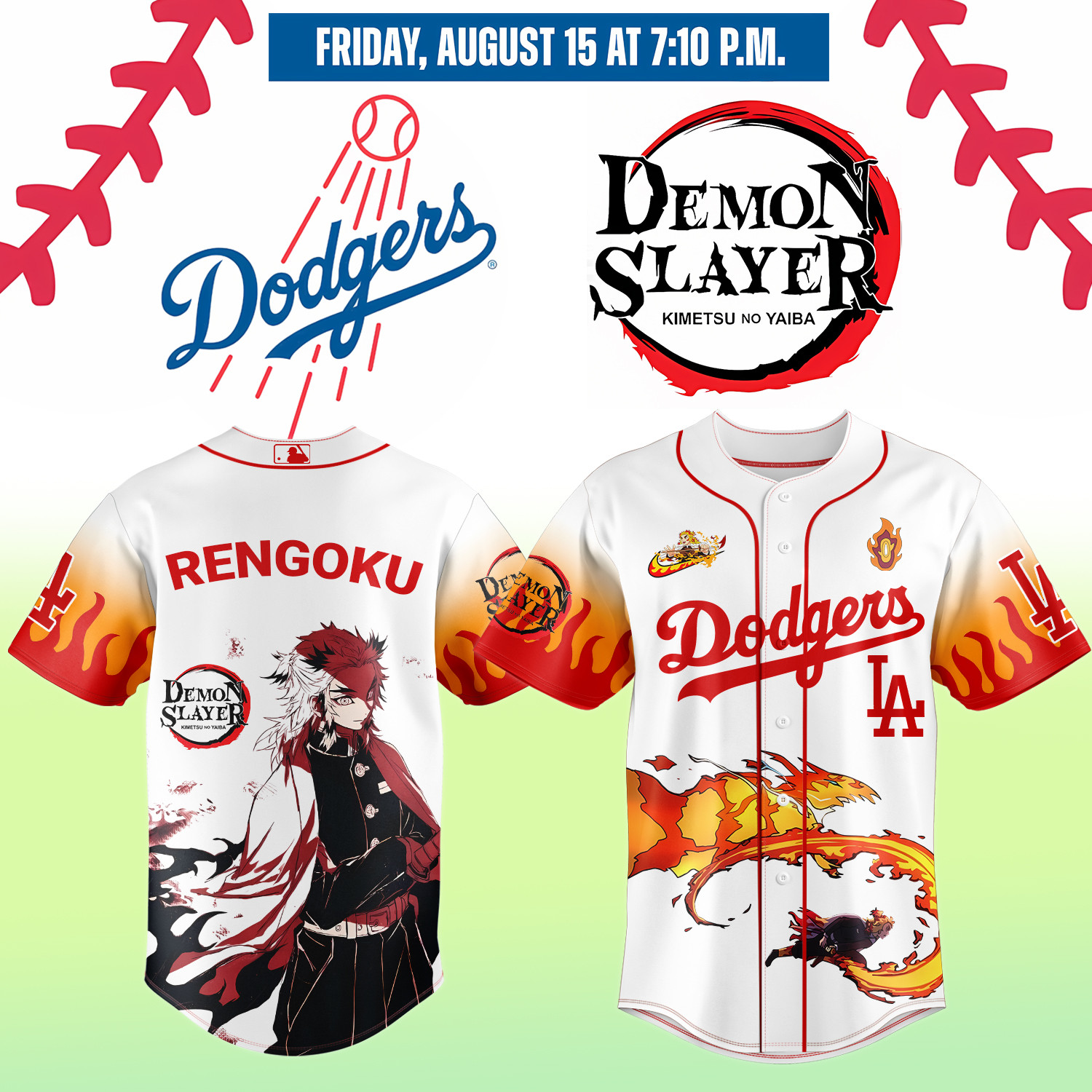 La Dodgers Demon Slayer Rengoku Kyojuro Jersey 2025 Gift Ideas For Baseball Fans